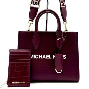 Michael Kors Mirella Small Crossbody Bag & Matching Card Case Wallet Ox Blood